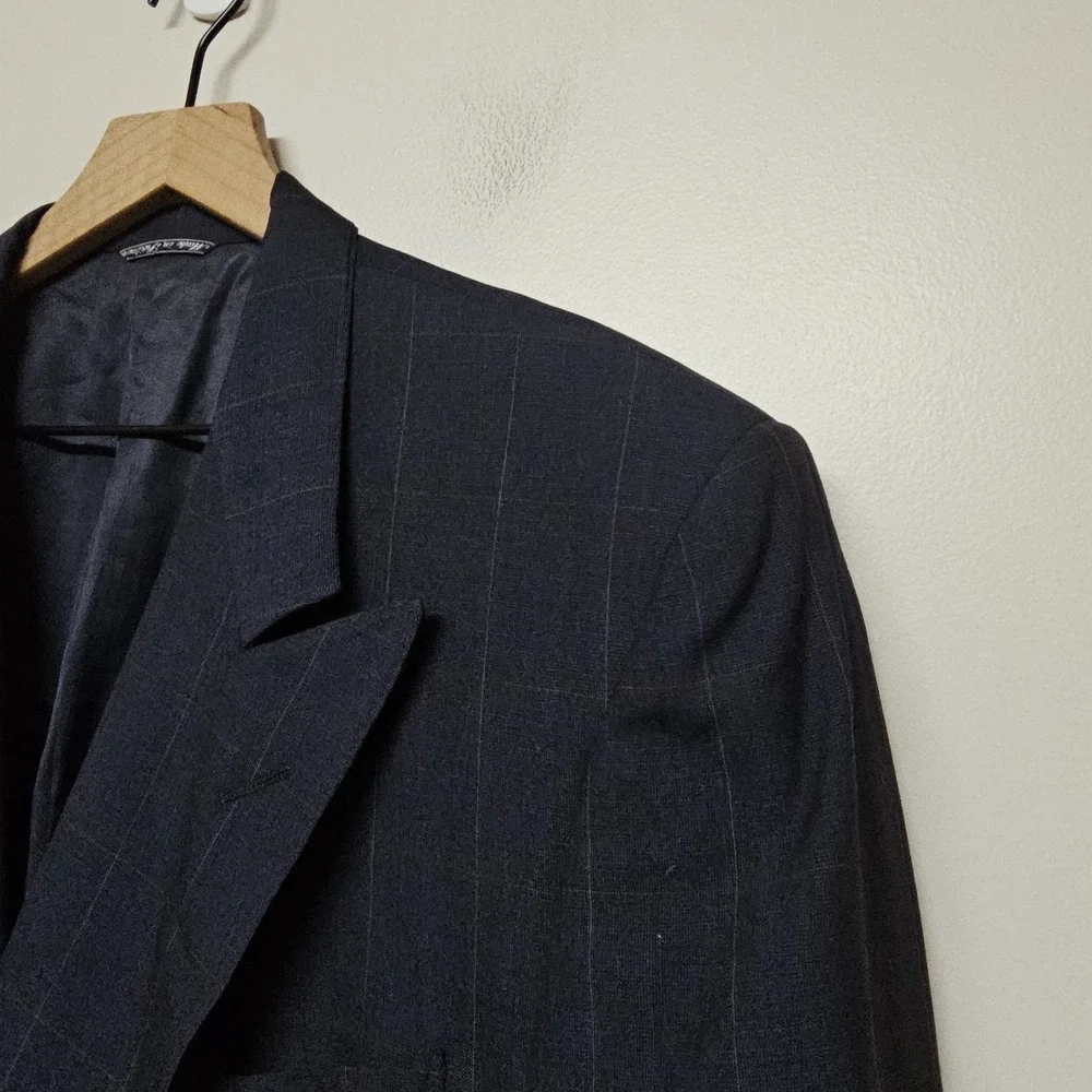 Ermenegildo Zegna Wool‎ Silk Blazer 42L Navy Windowpane Double Breasted Italy